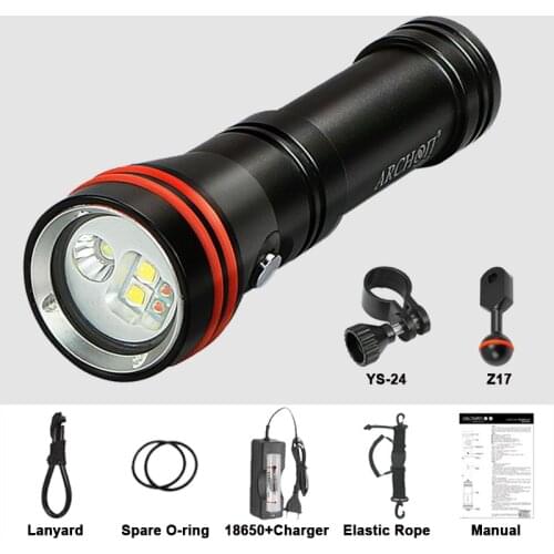 LED Dive Flashlight Archon D15VP Diving Video Light Red White XML-L2 U2 Waterproof Spot Light 100M Photoraphy Lantern Underwater