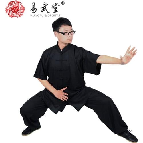 Yiwutang Unisex Short Sleeves Taichi Uniform Summer Kungfu Clothing Cotton Martial Art Sets Chinese Comfortable and Breathable