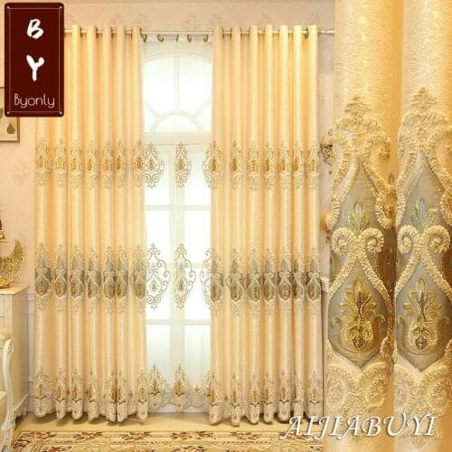 Custom curtains for Living Room Bedroom European-Style Chenille Water Soluble Embroidered Curtain Semi-Shading Curtain Fabric