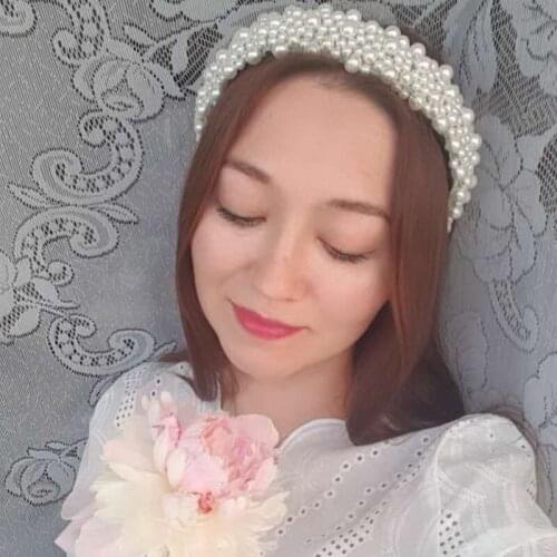 White Imitation Big Pearl Headband Round Circle Hoop Women Gold Korean Headpieces