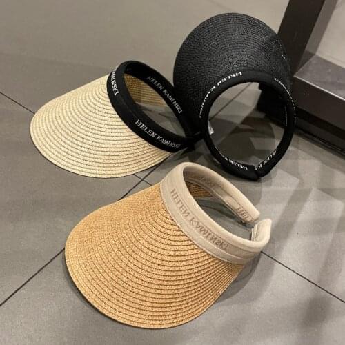 K168 Summer Straw Hat Caps Women Panama Raffia Woven Cap Empty Top Straw Hat Sun Hat Sunscreen Beach Hat 2021 New Sun Visor