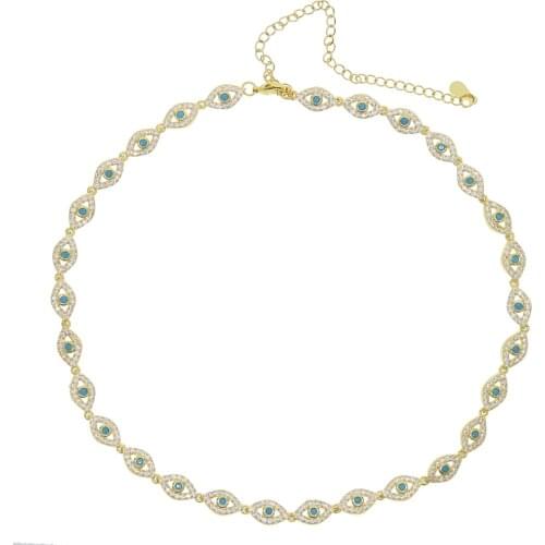 2021 NEW Gold Silver Color Blue Turquoise Full Eye Charm Necklaces for Women Round Collar Mujer Collares Fashion Jewelry Choker