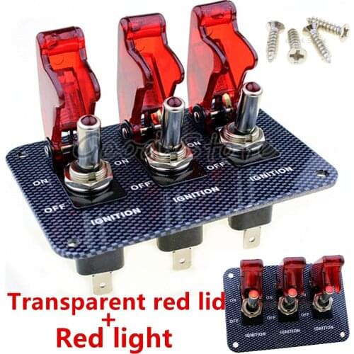 1PCS 3X12V Red LED Safety Cover Aircraft Toggle Switch Carbon Fiber Surface Panel TM