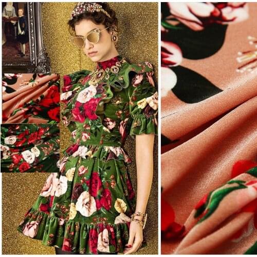 150cm width gold velvet fabric meter brand duo digital printing shirt dress fabric fashion handmade DIY polyester fabric cloth