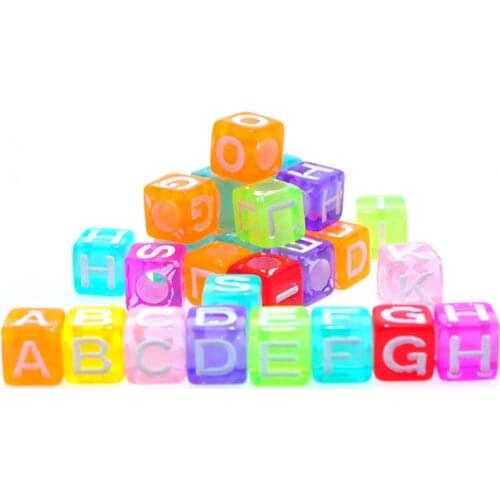 200pcs 7x7mm Mixed English Letter Acrylic Square Beads Large Hole Loose Beads Charms Bracelet Necklace For Jewelry Making DIY
