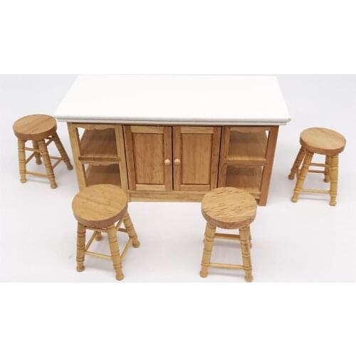 3# 1/12 Mini Dollhouse Furniture Miniature High Stool Wooden Color Living Room Toy Dollhouse Ornament Wooden High Stool