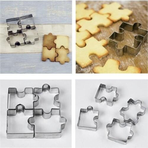 4pcs Cookie Mould Puzzle Shape Stainless Steel Cookie Cutter Set DIY Biscuit Mold Dessert Bakeware Cake Mold wedding Decorating