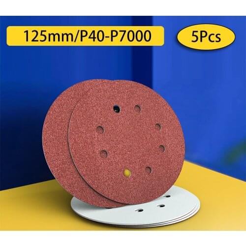5Pcs 125mm Sandpaper Polishing Pad Round Shape 8 Hole Sanding Buffing Sandpaper Discs for Makita/Bosch Grinding Machine