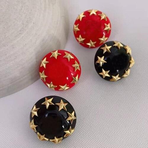 Brand Fashion Pearl Jewelry Gold Color Earrings Round Five-Pointed Star Is Black And Red Wedding Party Earrings