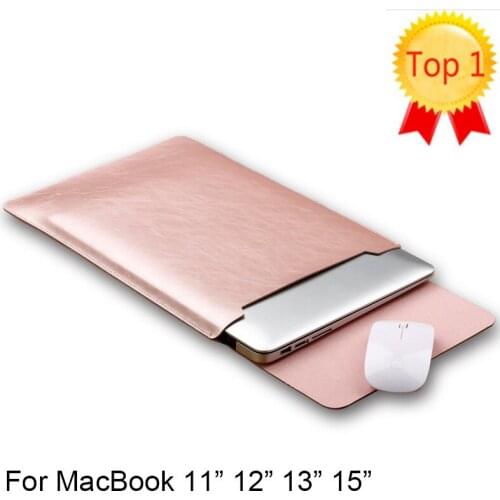 Rose Gold PU Leather Sleeve For Apple MacBook Air Pro Retina 11.6" 12" 13.3" 15.4" Leather Sleeve Case Laptop Bag