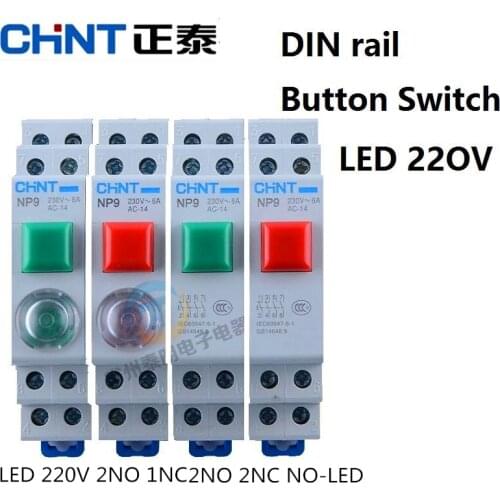 CHINT CHNT NP9 interruptor de botón de tarjeta de carril DIN interruptor de botón de Reinicio con luz móvil LED 220V