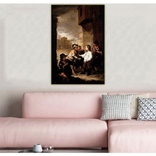 Citon Murillo《St. Thomas of Villanueva dividing his clothes among beggar boys》Canvas Oil Painting Picture The Wall Home Decor