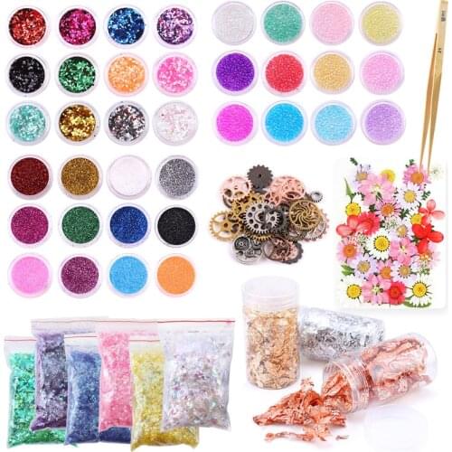 Epoxy Resin Jewelry Making Supplies Set Include Gitter Dried Flowers Golden Foil Flakes And Tweezers For Resin Making DIY Crafts