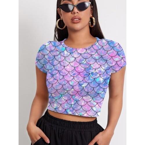 3d Tshirt Gradient T shirt Women Colorful Navel Bare Fish Scales Funny T shirts Harajuku Tshirts Casual Womens Clothing