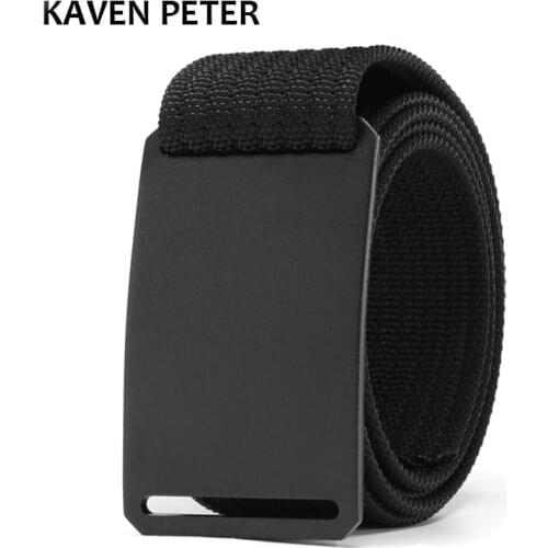 Fashion Men Long Belt Black Aluminum Buckle Knitted Belt Canvas Tactical Belt 1.5 Inch Cinturon Hombre Belt Length