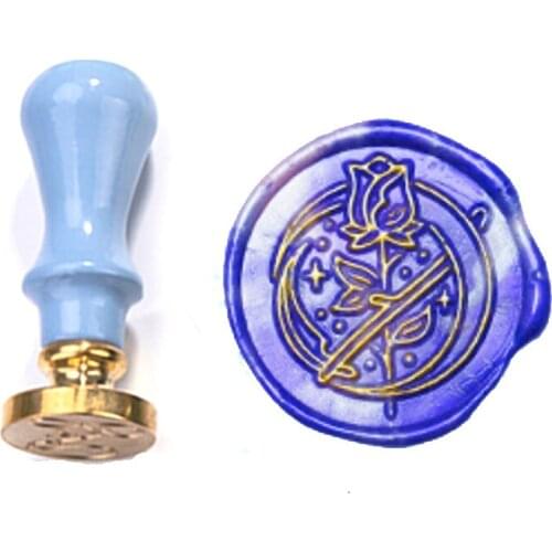 Moon and rose Wax Stamp Exquisite Paint MINI BLUE handle,Ancient Seal Retro Stamp,Personalized Stamp Wax Seal High Quality