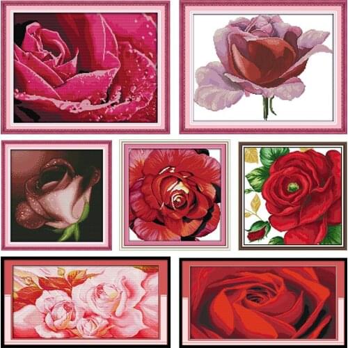 Charm of Rose DIY Embroidery Cross Stitch Kit Flowers Family Decorative 11CT 14CT Printed Patterns Embroidery for Needlework Set
