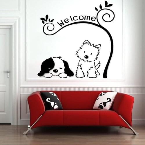 Pet Welcome Wall Stickers Pey Store Window Art Decor Dog Cute Animal Vinyl Wall Decal Nursery Kids Room House Decoration Y938