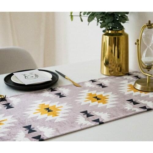 DUNXDECO Table Runner Party Desk Decor Hot Insulation Modern Bohemia Colorful Geometric Chenille Soft Waterproof Fabric Mat