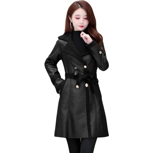NEW Top Selling Product Elegant Women Blazer Korean Fashion Clothing Autumn Parkas Ladies Leather Jacket Lamb Fur Collar 2022