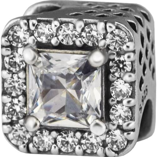 Wholesale 925 Sterling Silver Charms Clear CZ Geometric Radiance Beads Fits Original Bracelet DIY Jewelry Making Berloques