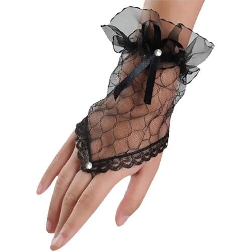 Sexy Lace Womens Gloves Black Gloves Mesh Print Prom Gloves Short Fingerless Gloves Stage Props Accessories