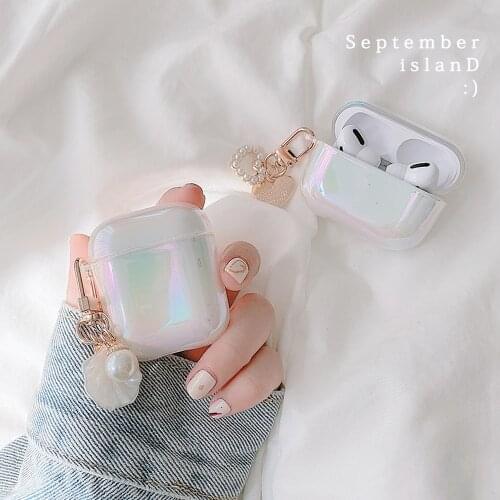 Rainbow Colorful Shell Case for Apple Airpods 1 2 Bracelet Chain Case for AirPods Pro Bluetooth Earphone Case Box with Keychain