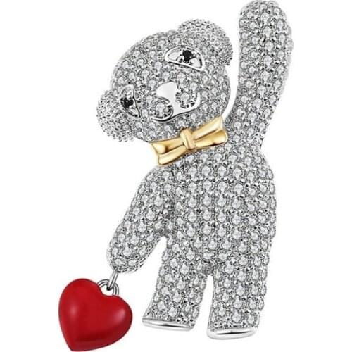 Cute Animal Bear Zircon Brooch Pin Fashion Women Lapel Pin Christmas Gift Brooch