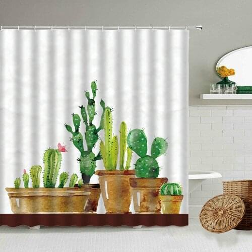 Cactus Potted Shower Curtain Green Plants Creative Design Child Bathroom Bathtub Decor Hanging Cloth Curtains With Hook Washable
