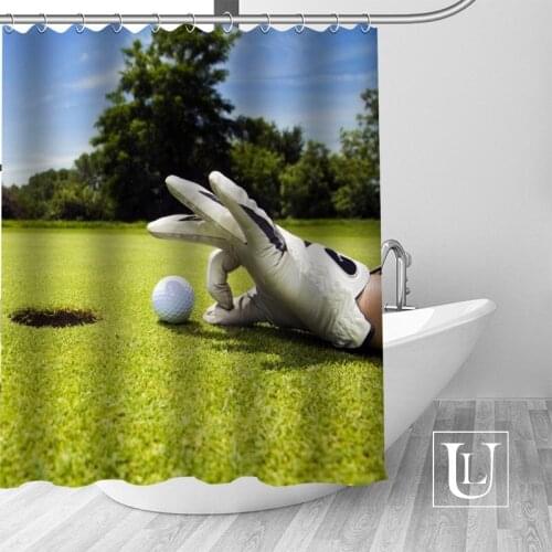High Quality Custom Golf Ball Shower Curtain Polyester Fabric Bathroom Curtain Hooks Mildew Resistant Bathroom Decor