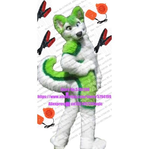Green Husky Fursuit Mascot Costume Plush Adult Size Cartoon Fancy Dress Costume For Halloween Party Event