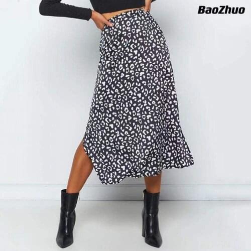 BaoZhuo Women Summer Leopard Skirts 2021 Fashion Long Skirt Sexy Woman Floral Loose Lady Clothes Green Flower Skirts