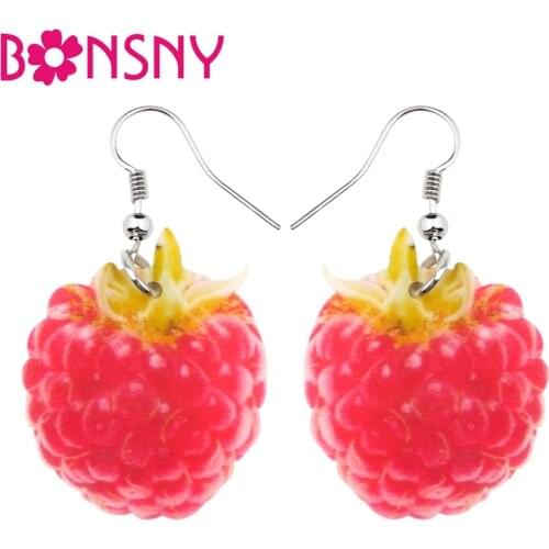 Bonsny Acrylic Cute Raspberry Earrings Big Long Dangle Drop Novelty Fruit Food Jewelry For Women Girls Ladies Teens Gift Bulk