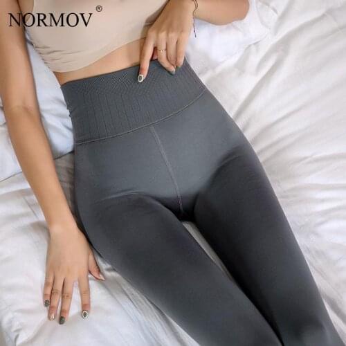 NORMOV High Waist Winter Plus Velvet Leggings Women High Elastic Thick Warm Leggings Control Belly Skinny Leggins For Women