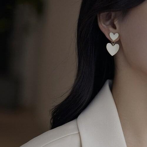 2021 New White Drip Glaze Love Heart Drop Earrings for Women Wedding Fashion Cute Korean Earrings Girl Couple Gifts Jewelry