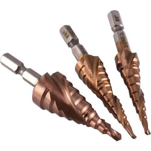 1Pc HSS CO M35 Stainless Steel Metal Step Drill Bit Spiral Groove Cutter Drilling Hole Saw Tool 3-12 mm/3-14 mm/4-20 mm Steps
