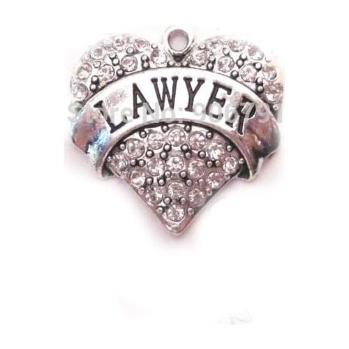100pcs a lot antique silver plated fashion Lawyer Crystal Heart Pendant accessories