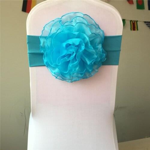 100pcs lake blue chair sash flower tie with lycra sash fit all chairs spandex wedding hotel party chair sash Joy wangs store
