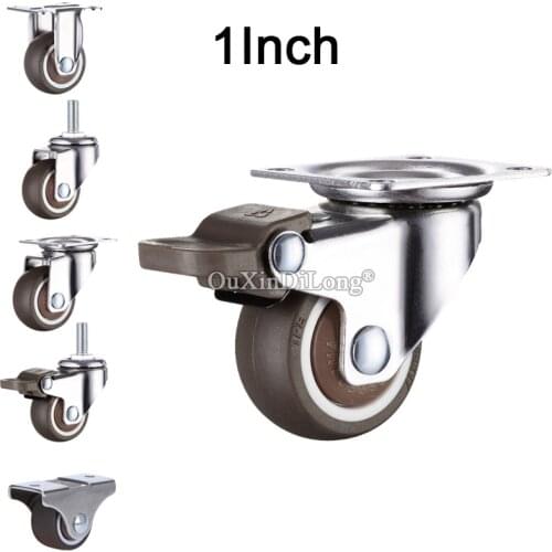 4PCS Mini 1" Mute Wheel with Brake Loading 20kg Replacement Swivel Casters Rollers Wheels With M6*15 Screw Rod JF1449