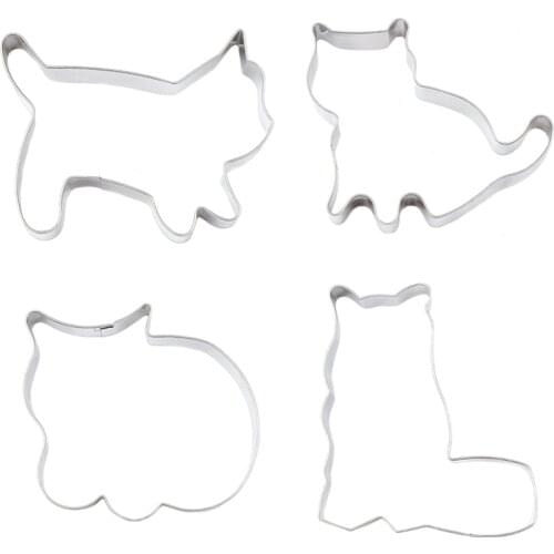 4 Pcs Stainless Steel Cat Shape Biscuit Pastry Cookie Cutter Cake Decor Baking Mold Mould Tools C1