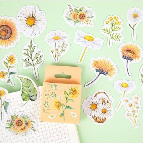 46 Pcs/Set Blooming Daisy Sunflower Decorative Sticker DIY Scrapbooking Sealing Stickers Stationery
