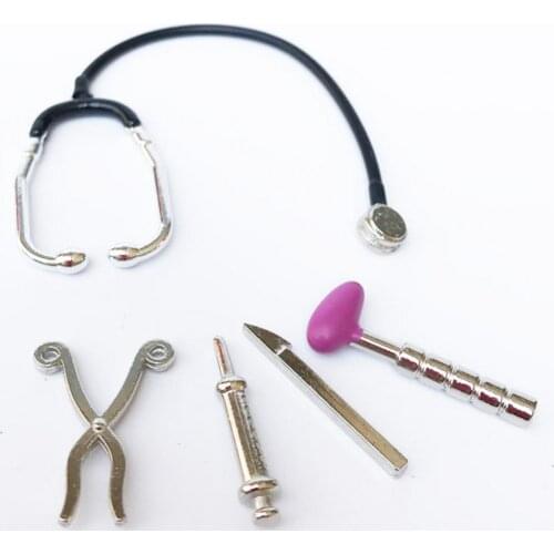 5Pcs 1/12 Creative DIY Dollhouse Mini Stethoscope Care Tools Hospital Accessories Play Pretend Toys Set