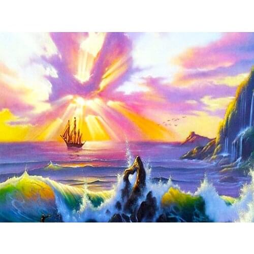5D DIY Diamond Painting Kits Full Round With AB Drill Ship Sail Mosaic Diamond Embroidery Cross Stitch Scenery Home Decor Gift
