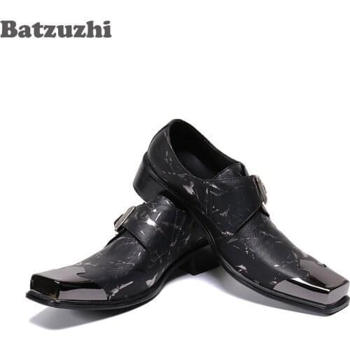 Batzuzhi Fashion Luxury Leather Mens Dress Shoes Vintage Metal Toe Designers Chaussure Homme Luxury Male Formal Party Shoes