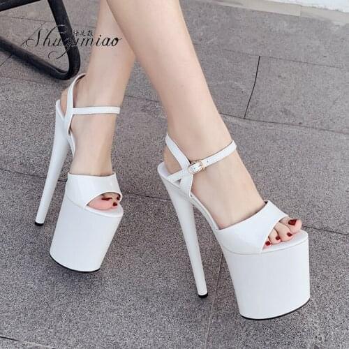 Shuzumiao Sandals Women 2020 Fish Toe Black White Sexy Super High Heels Sandals Model T Station 20CM Stage Catwalk Women Shoes