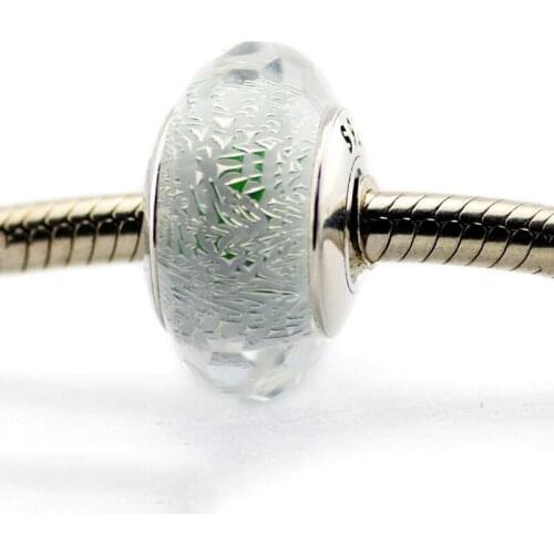 Frosty Mint Shimmer Glass Charms 925 Sterling Silver Faceted Beads For Jewelry Making Fits Original Pandora Bracelets Kralen