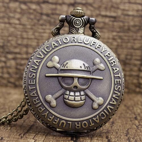 Vintage Retro One Piece Pirate Skull Quartz Pocket Watch Necklace Fob Chain Relogio Men Boys Watches Gift