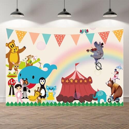 Circus Baby Kids Portrait Backdrops Circus Birthday Baby Shower Party Decoration Clowns Animals Backdrop for Photo Studio