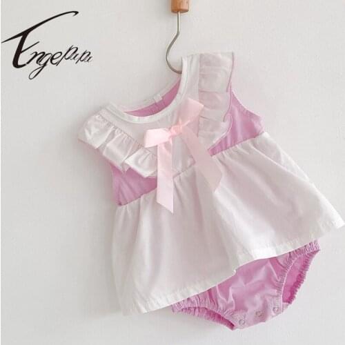Engepapa Infant Baby Girls Jumpsuit Cotton Sleeveless Splicing Summer Baby Girls Clothes Newborn Baby Girl Bodysuits