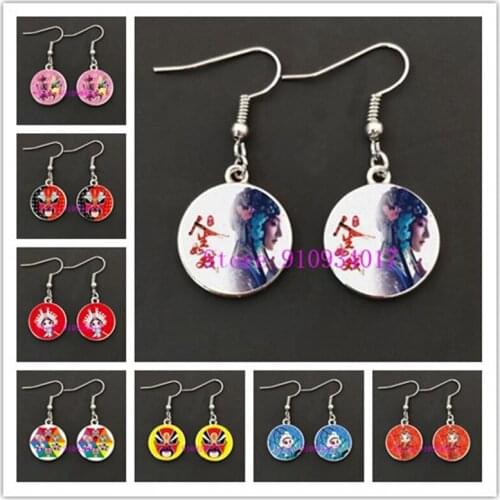 Chinese style characteristic Peking opera mask round glass earrings handmade creative decoration glass earrings gifts for girls